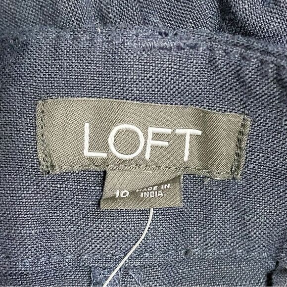NWT LOFT Navy Blue Floral Embroidered Tie Waist Shorts Size 10 Linen Blend New - Picture 8 of 12